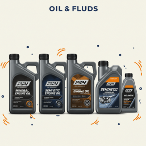 Various automotive oils and fluids including engine oil, brake fluid, and coolant