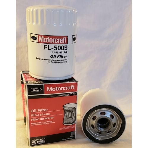 Motorcraft FL500S spin-on oil filter with red canister and Motorcraft logo on white background