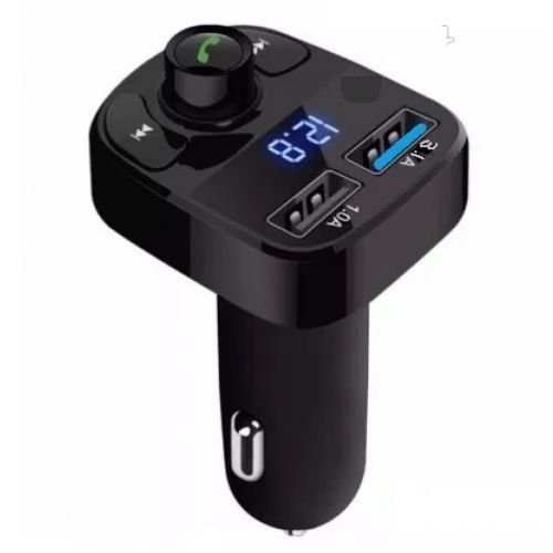 CAR X8 dual USB car charger with hands-free wireless Bluetooth FM transmitter and MP3 player on white background.