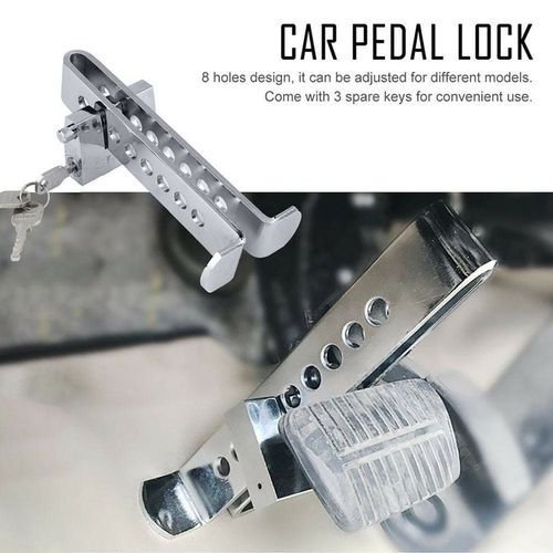 Adjustable red-and-black brake and clutch pedal lock on white background.