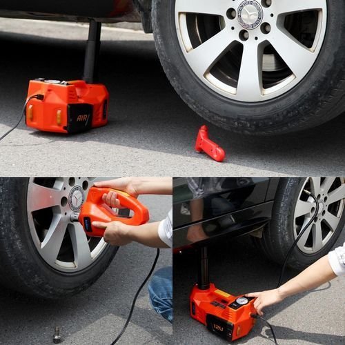 Heavy-duty spiral 2-ton car jack in red and black on white background.