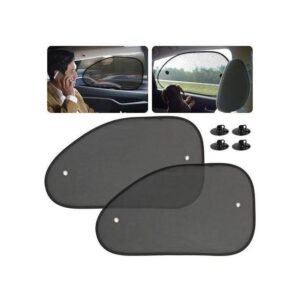 Set of four reflective car window sun shades (front, rear, and two side) displayed on white background.