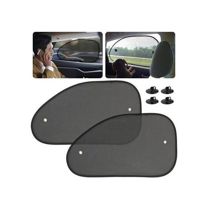 Set of four reflective car window sun shades (front, rear, and two side) displayed on white background.