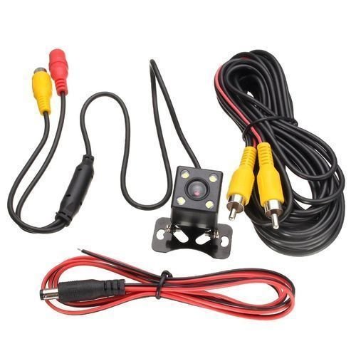 Waterproof 180° wide-angle HD car reverse camera with LED parking sensor on white background.