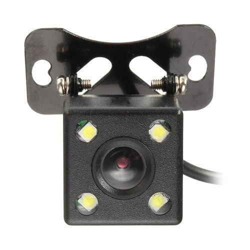 Waterproof 180° wide-angle HD car reverse camera with LED parking sensor on white background.