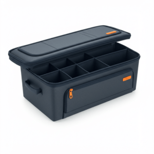 “Durable car storage box in the trunk of a vehicle, neatly organizing items”