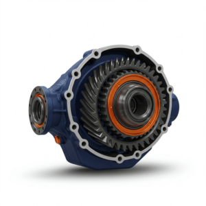 “Car differential assembly on workbench, part of vehicle drivetrain system”