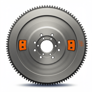 “Heavy-duty car flywheel placed on a mechanic’s workbench for transmission repair”
