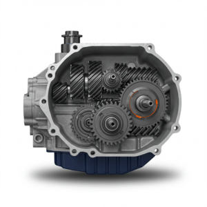 “Automotive gearbox unit for car transmission system placed in workshop”