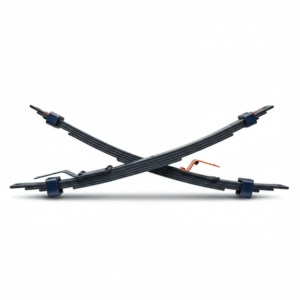 “Heavy-duty car leaf spring suspension component laid on workshop floor”
