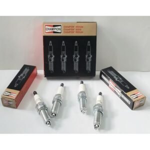 et of four Champion 9407 Iridium spark plugs on a white background.
