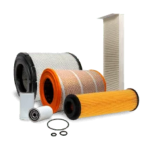 Assorted heavy‑duty truck filters—air, oil, fuel, and hydraulic filters—for Mack, Actros, MAN, HOWO, DAF, Scania, and Volvo F6/F7 on white background.